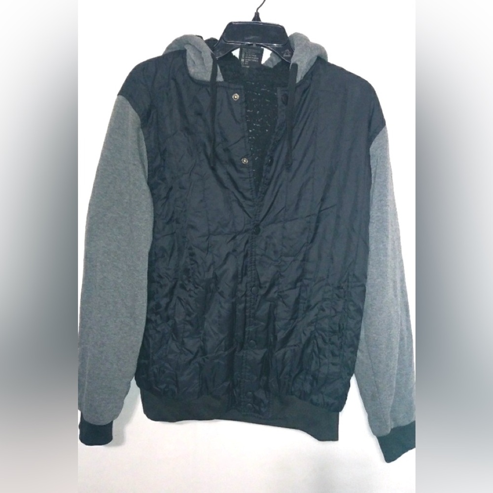 Original Deluxe L Bomber Black Nylon Gray Hoody Jacket